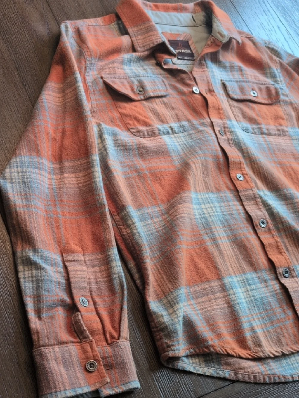 Prana Orange & Light Blue Plaid Button-Up Shirt - Picture 2 of 5